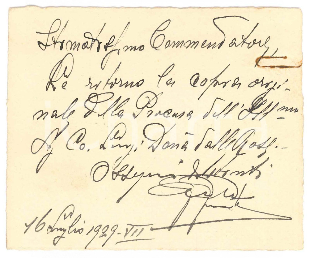 1929 PADOVA Banca Nazionale del Lavoro - Biglietto direttore AUTOGRAFO