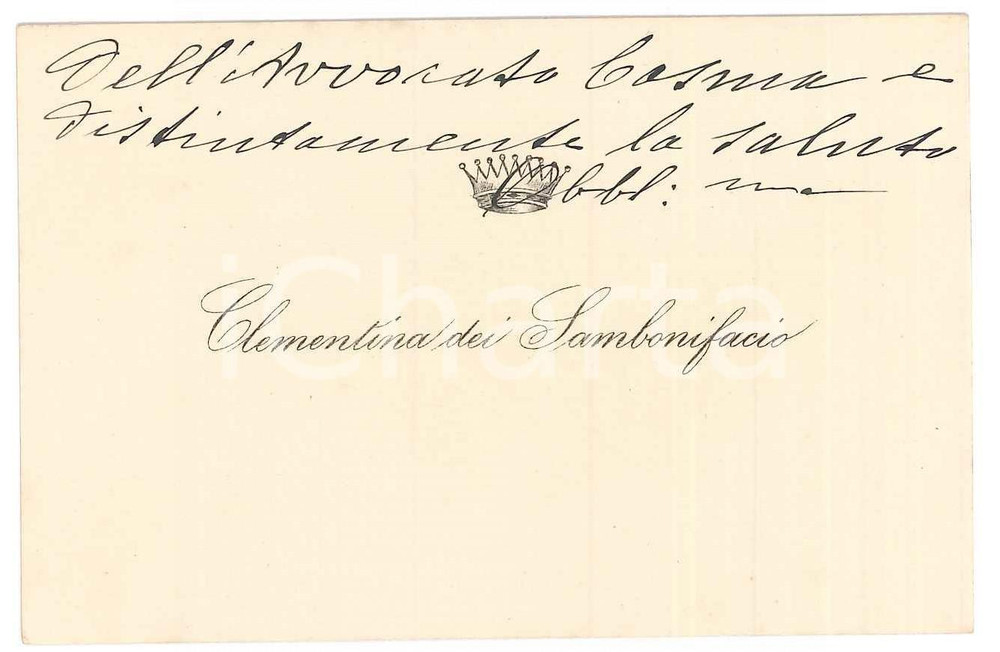 Autografo originale 1905 ca VERONA ? Nobile Clementina dei SAMBONIFACIO  Biglietto AUTOGRAFO 1