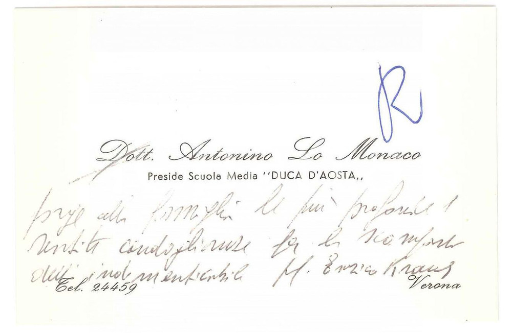1969 VERONA Antonino LO MONACO Preside scuola media "Duca d'Aosta" - AUTOGRAFO