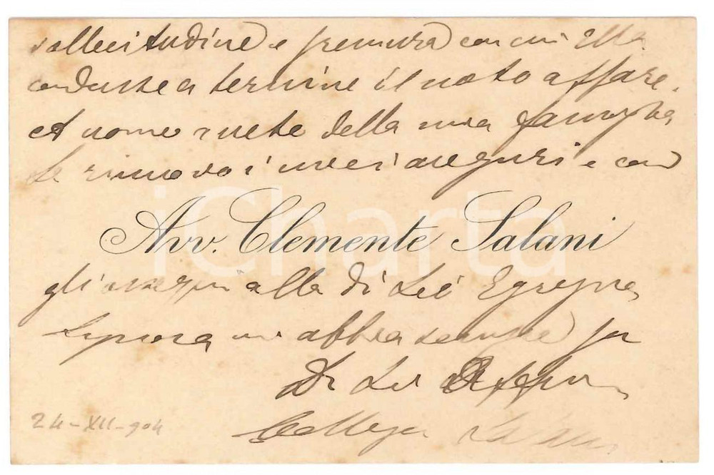 Autografo originale 1904 PADOVA Clemente SALANI avvocato  Biglietto da visita autografo 1