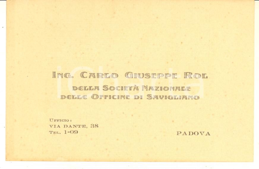 Oggetto da collezione cartaceo 1880 ca Ing. Carlo Giuseppe ROL SocietÃ  Nazionale Officine SAVIGLIANO Biglietto 1
