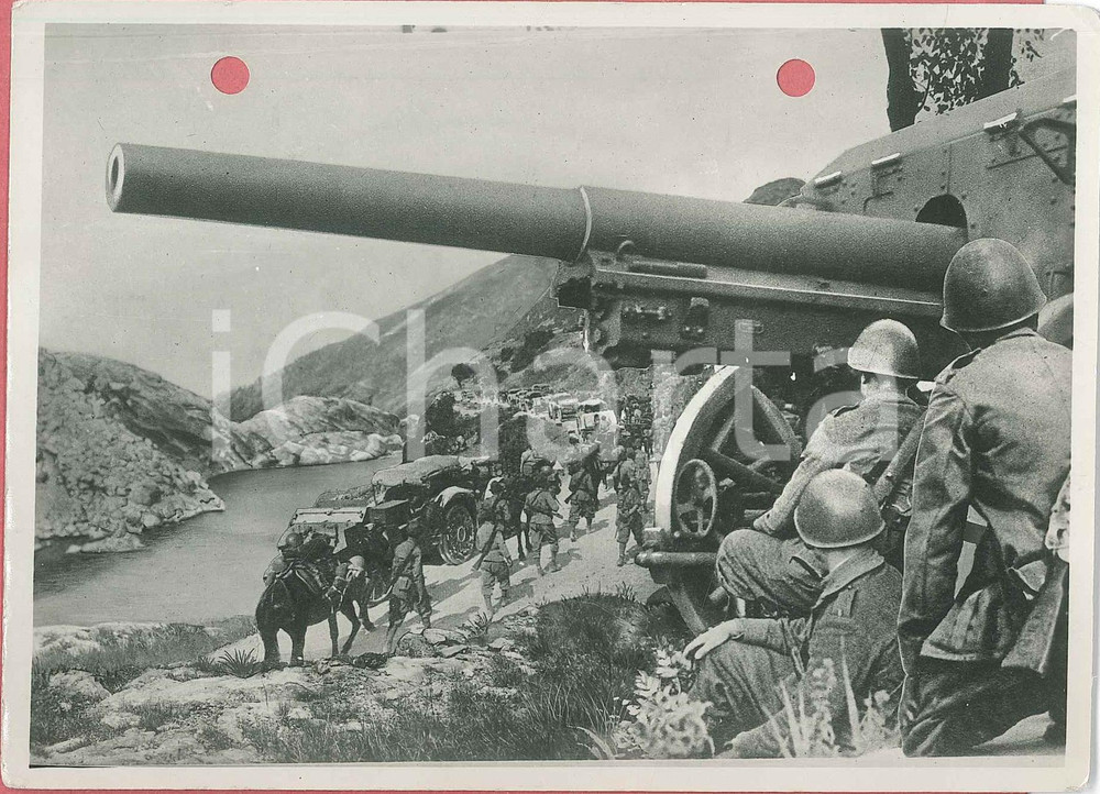 Cartolina originale da collezione 1941 WW2 Alpini in marcia  Cannone  Foto per cartolina ditta Paolo MARZARI 1