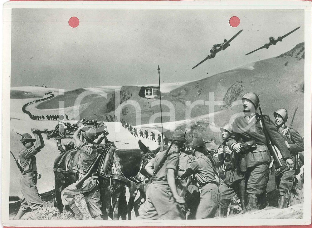 Cartolina originale da collezione 1941 WW2 Alpini in marcia  Aviazione  Foto per cartolina ditta Paolo MARZARI 1