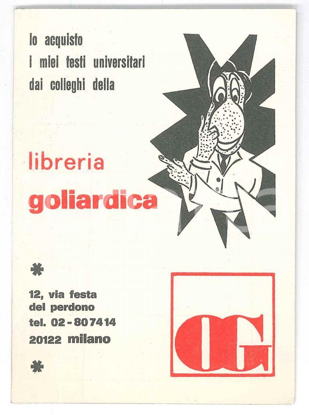 Oggetto da collezione cartaceo 1974 MILANO Libreria GOLIARDICA  Calendario tascabile  VINTAGE 1
