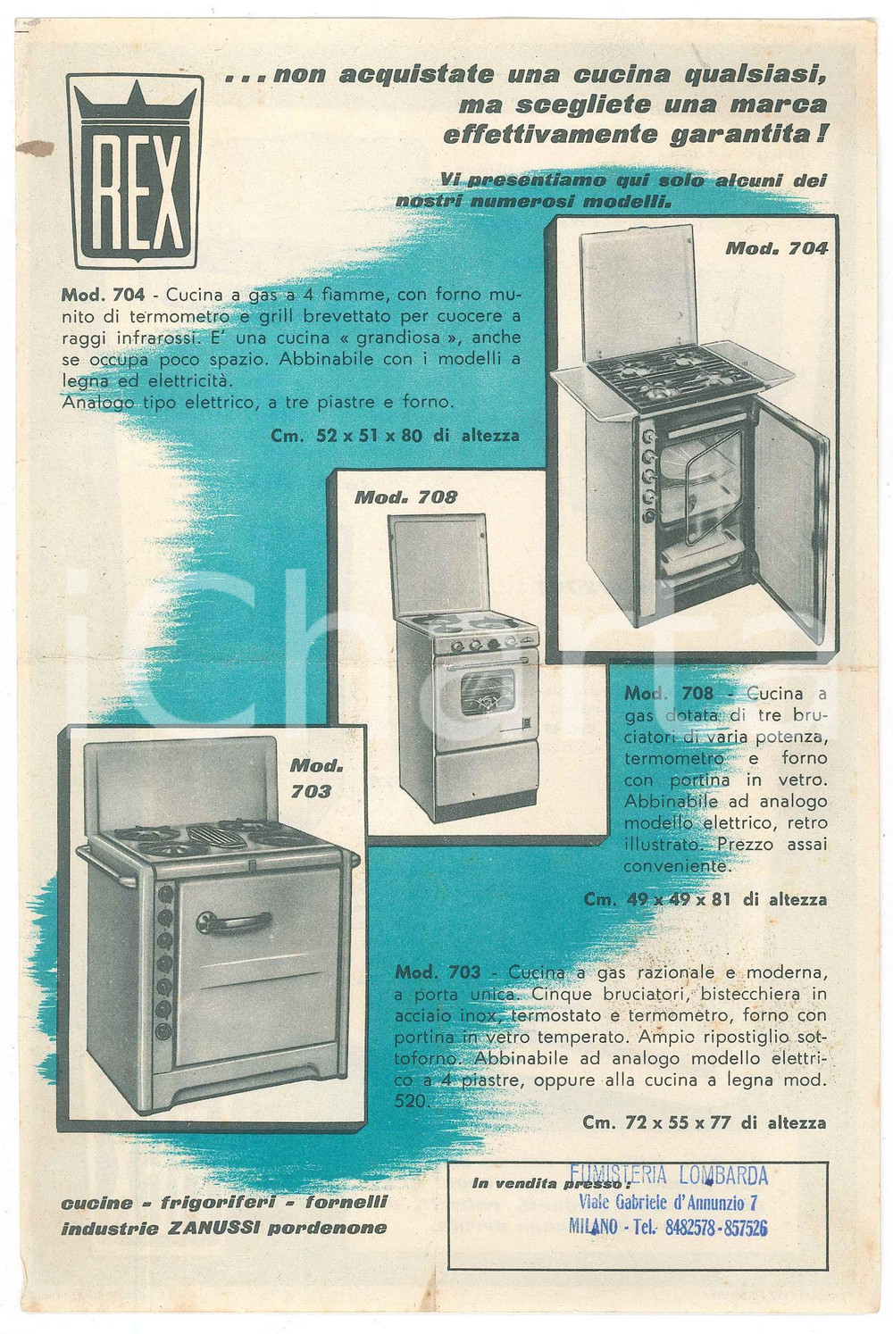 Materiale pubblicitario d’epoca 1960 ca PORDENONE  Cucine REX  Volantino ILLUSTRATO 1