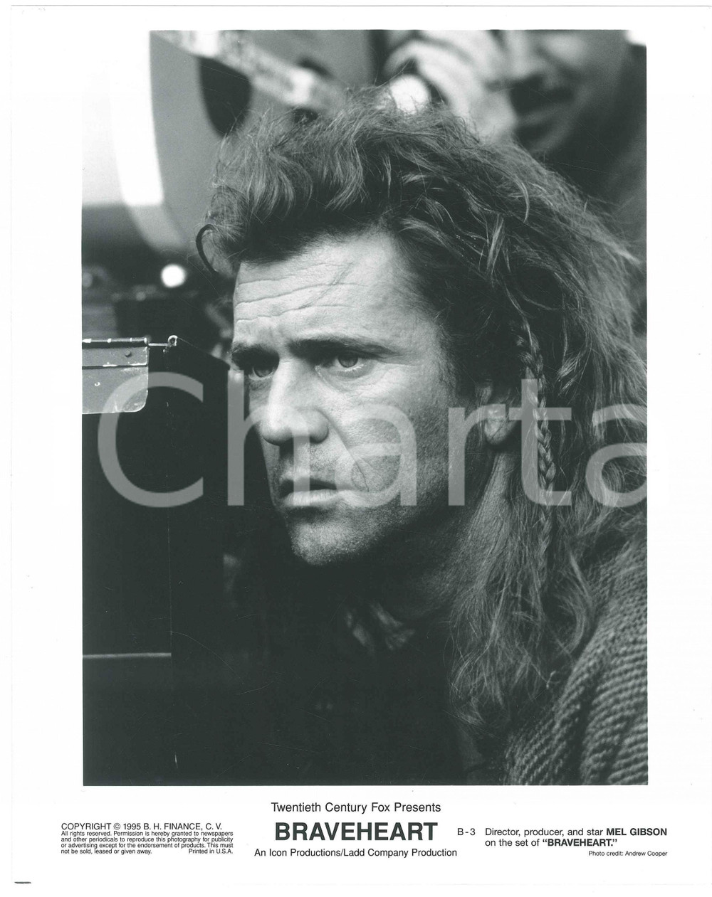 Materiale cinematografico d’epoca 1995 CINEMA  BRAVEHEART Mel GIBSON on the set  Photo 20x25 cm 1