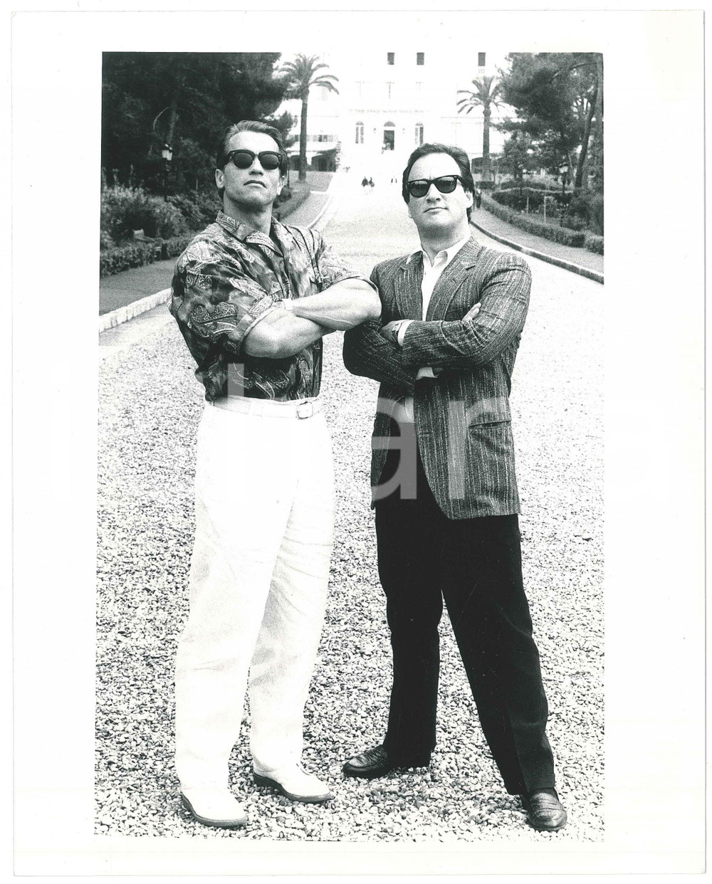 Fotografia d epoca originale 1988 CANNES FILM FESTIVAL Arnold SCHWARZENEGGER Jim BELUSHI Foto 20x25 cm 1 1