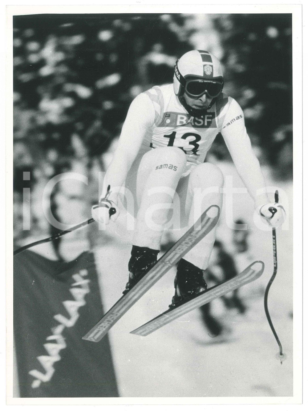 Fotografia d epoca originale 1984 SCI  LAAX CH Michael MAIR durante la discesa libera  Foto 18x24 cm 1