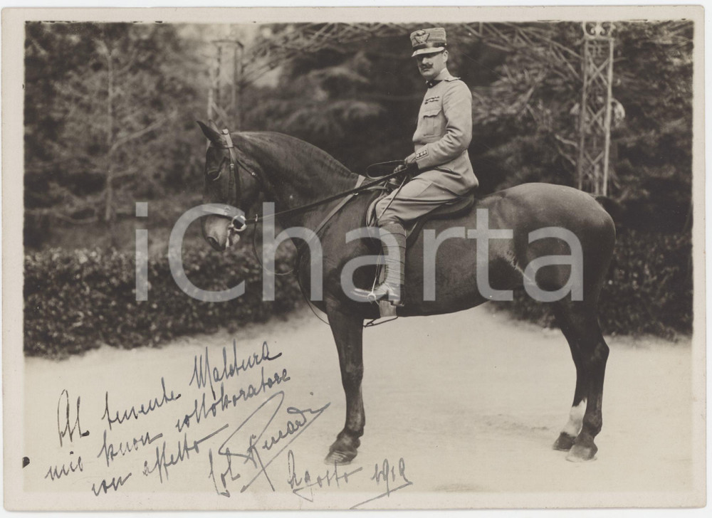 Fotografia d epoca originale 1919 ITALIA IPPICA Col. RICCARDI a cavallo  Foto con dedica AUTOGRAFA 18x13 cm 1