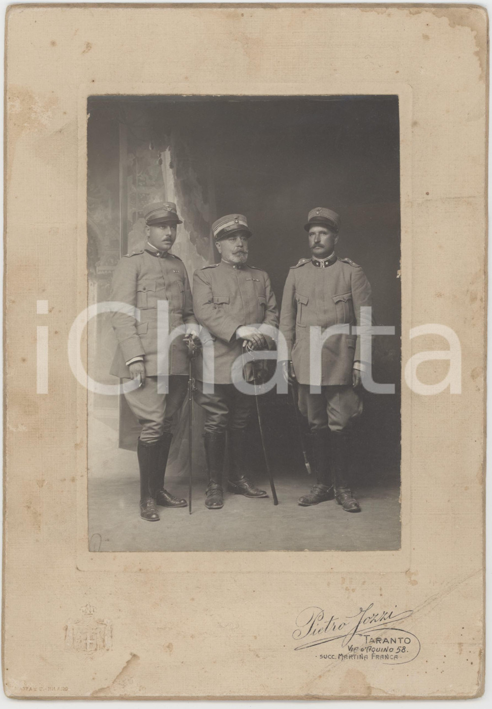 Fotografia d epoca originale 1910 ca TARANTO REGIO ESERCITO Corpo sanitario  Tre ufficiali medici  Foto 1