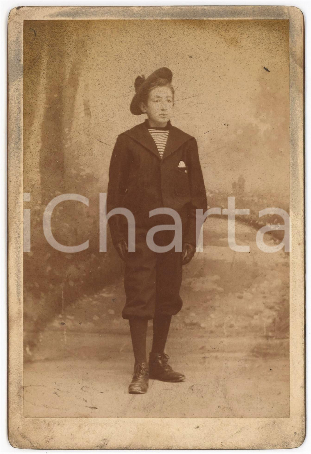 Fotografia d epoca originale 1880 ca ITALIA Adolescente in divisa collegiale marinara  Foto 10x16 cm 1