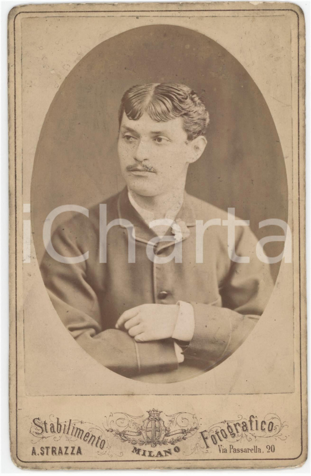 Fotografia d epoca originale 1870 ca MILANO Ritratto di giovane uomo Foto Antonio STRAZZA 10x16 cm 1