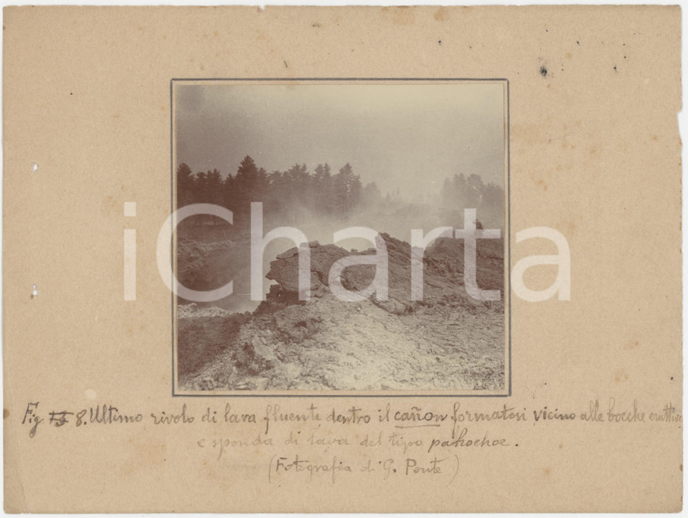 Fotografia d epoca originale 1910 ca Eruzione ETNA  Rivolo di lava fluente  Foto Gaetano PONTE RARA 1