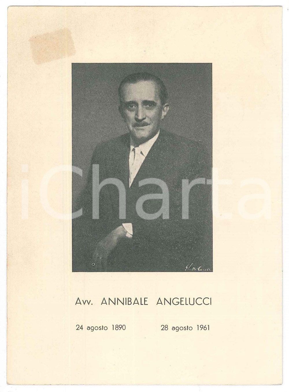 Oggetto da collezione cartaceo 1961 ROMA In memoria dell avv. Annibale ANGELUCCI  Santino 1