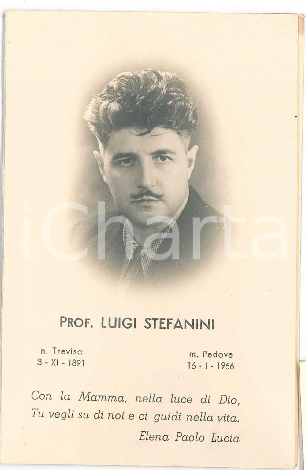 Oggetto da collezione cartaceo 1956 PADOVA In memoria del Prof. Luigi STEFANINI Santino ILLUSTRATO 7x11 cm 1