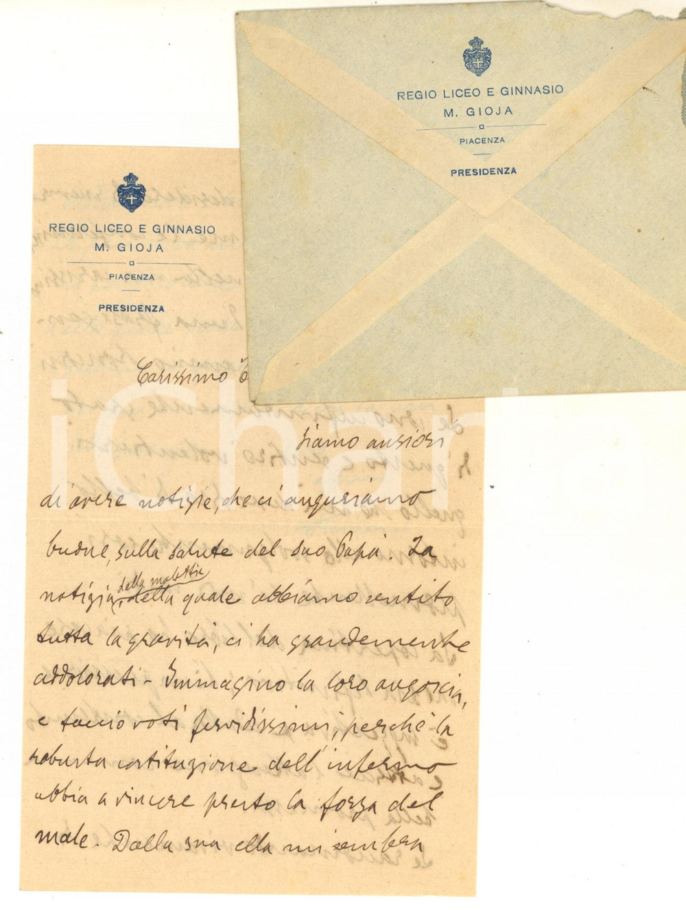 Autografo originale 1920 PIACENZA Lettera Carlo STEINER  Preside Liceo M. GIOJA AUTOGRAFO 1