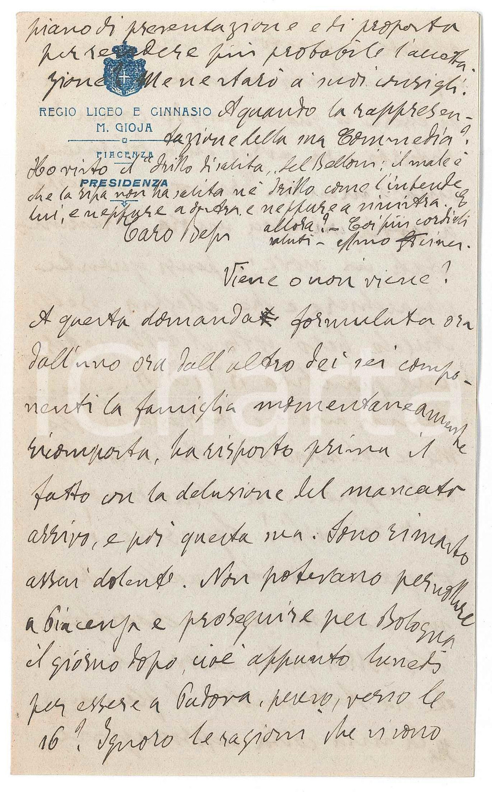 Autografo originale 1922 PIACENZA Carlo STEINER a Padova per lettura dantesca  AUTOGRAFO 1