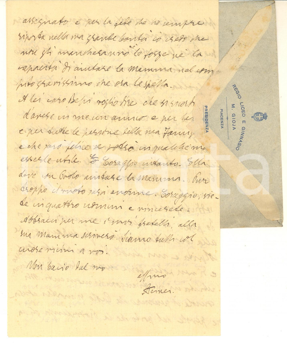 Autografo originale 1920 PIACENZA Lettera Carlo STEINER per condoglianze AUTOGRAFO 1