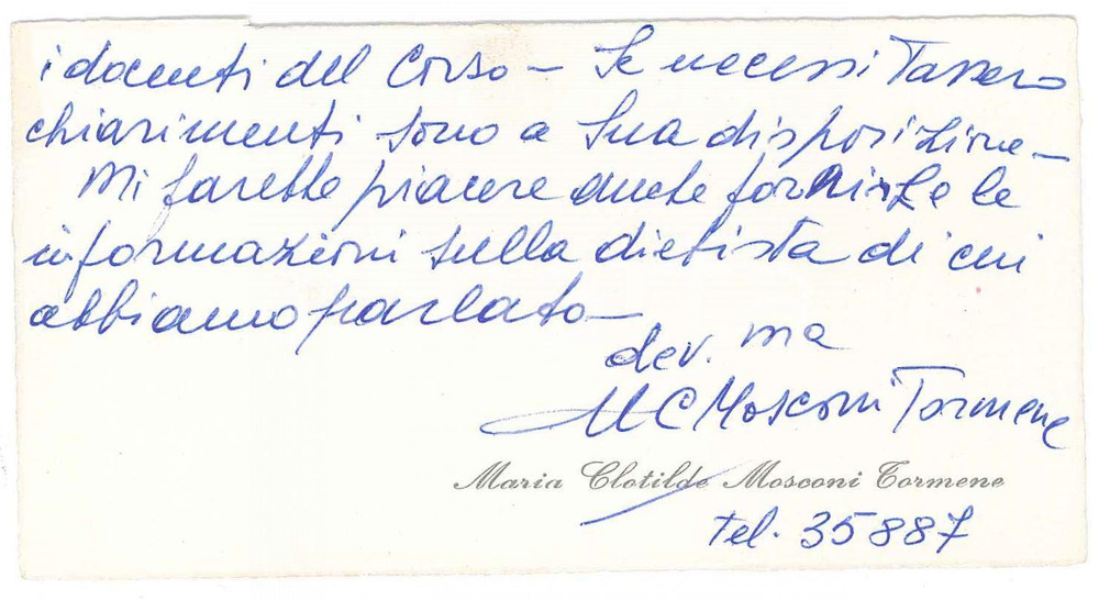 Autografo originale 1976 PADOVA Biglietto Maria Clotilde MOSCONI TORMENE  AUTOGRAFO 1