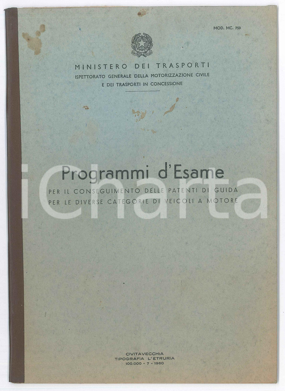 Libro, pubblicazione d epoca 1960 MINISTERO DEI TRASPORTI Programmi d Esame per le patenti di guida 1