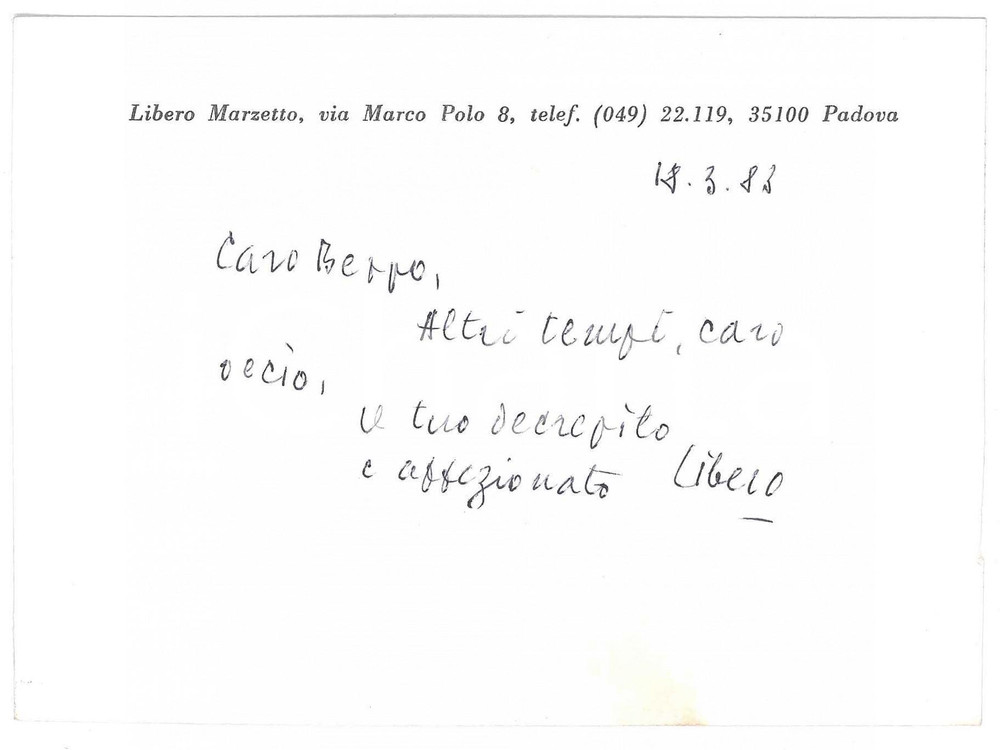 Autografo originale 1983 PADOVA Biglietto Libero MARZETTO decrepito  AUTOGRAFO 1