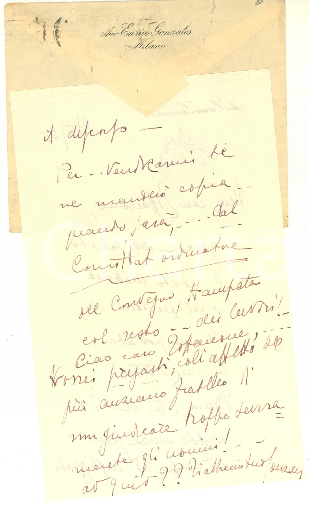 Autografo originale 1955 MILANO Lettera Enrico GONZALES sull invio di un articolo  AUTOGRAFO 1