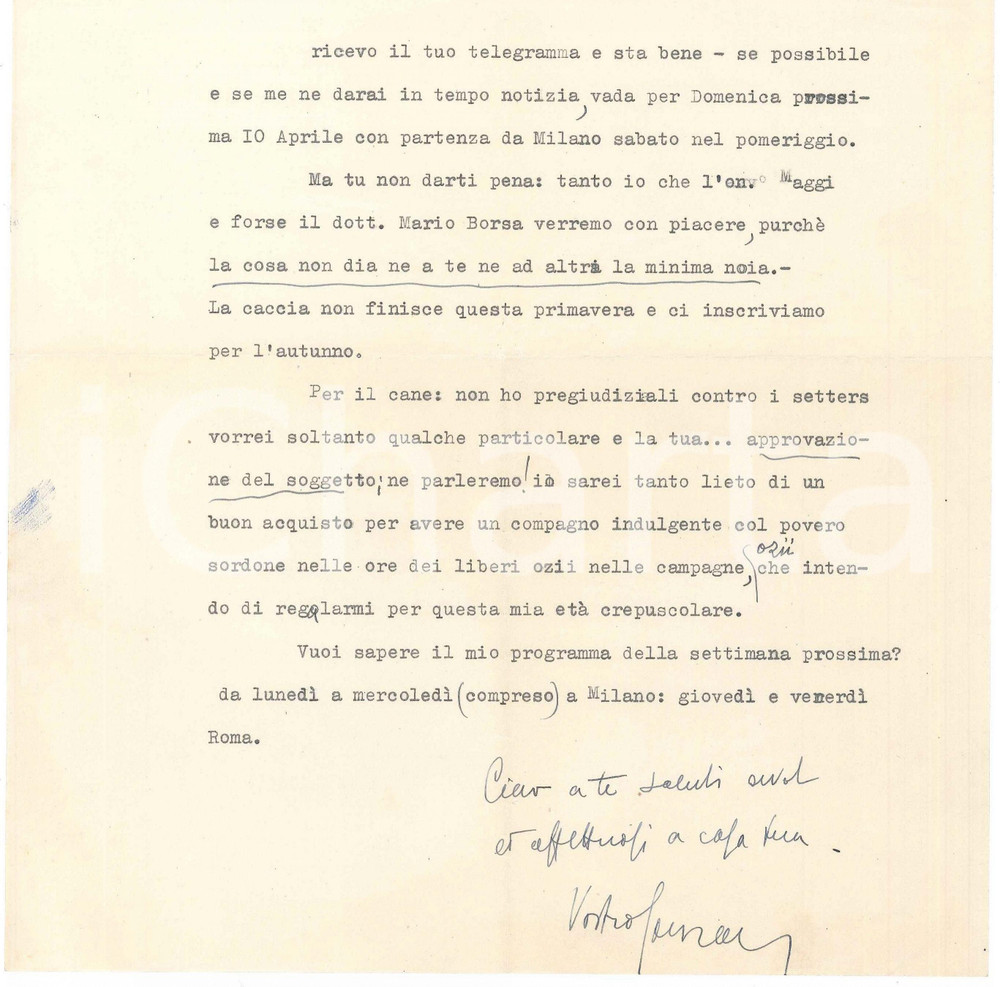 Autografo originale 1949 MILANO Lettera Enrico GONZALES per appuntamento AUTOGRAFO 1
