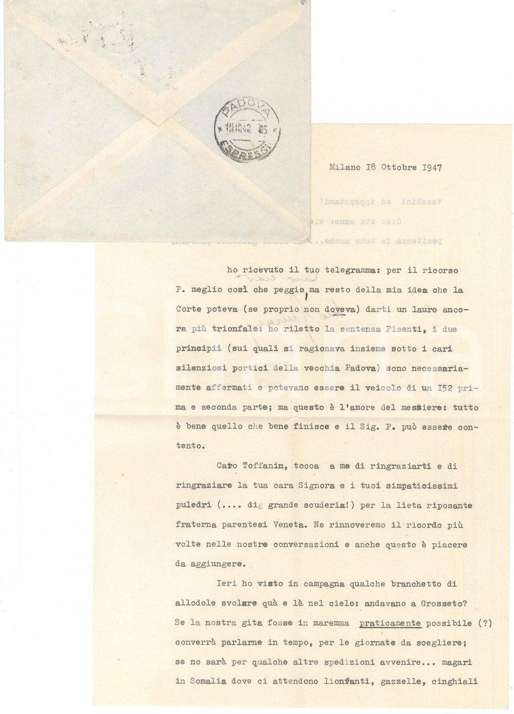 Autografo originale 1947 MILANO Lettera Enrico GONZALES per ringraziamento  AUTOGRAFO 1