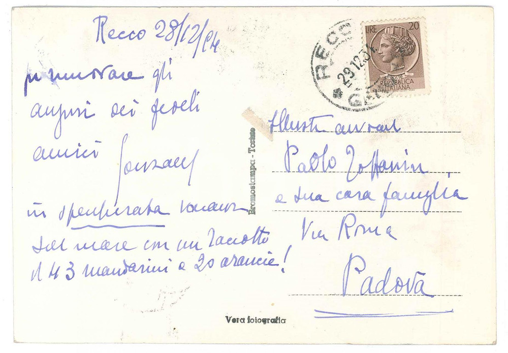 Autografo originale 1954 RECCO Cartolina Enrico GONZALES a un amico per auguri  AUTOGRAFO 1