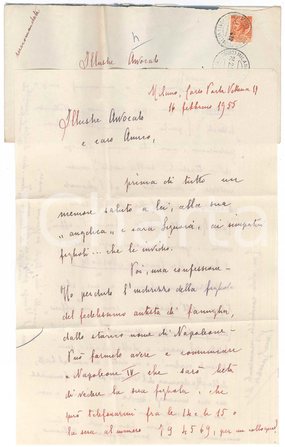 Autografo originale 1955 MILANO Lettera Enrico GONZALES per un colloquio  AUTOGRAFO 1