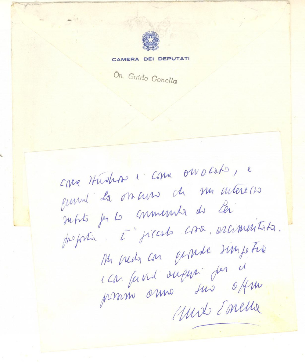 Autografo originale 1963 ROMA On. Guido GONELLA  Biglietto per ringraziamento  AUTOGRAFO 1