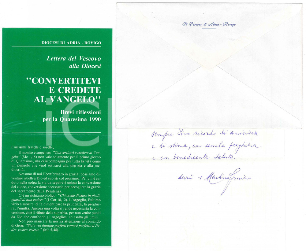1990 ROVIGO Lettera mons. Martino GOMIERO vescovo - Onomastico  *AUTOGRAFO