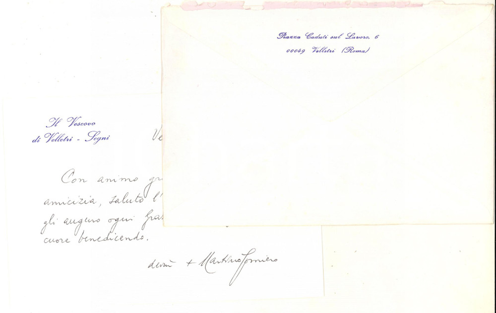 Autografo originale 1988 VELLETRI Biglietto mons. Martino GOMIERO vescovo  AUTOGRAFO 1