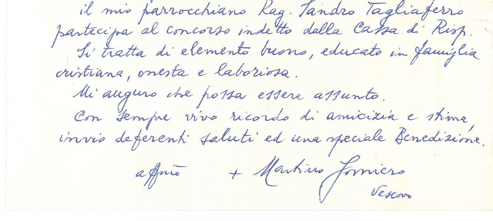 Autografo originale 1982 MONSELICE Biglietto mons. Martino GOMIERO vescovo VELLETRI  AUTOGRAFO 1