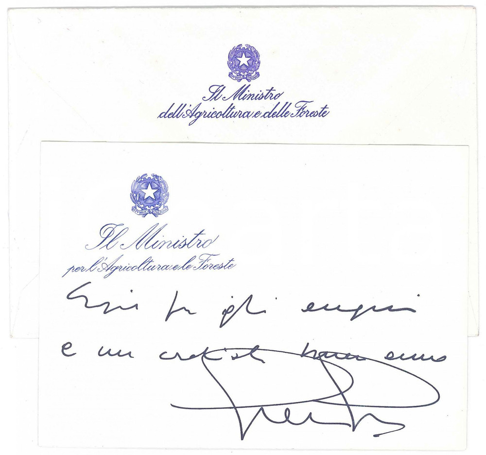 1992 ROMA Giovanni GORIA Ministro dell'Agricoltura - Biglietto auguri AUTOGRAFO