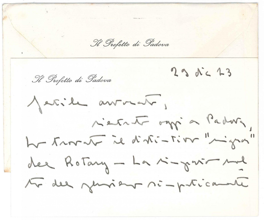 Autografo originale 1973 PADOVA Prefetto Gustavo GIGLI  Biglietto ringraziamento  AUTOGRAFO 1