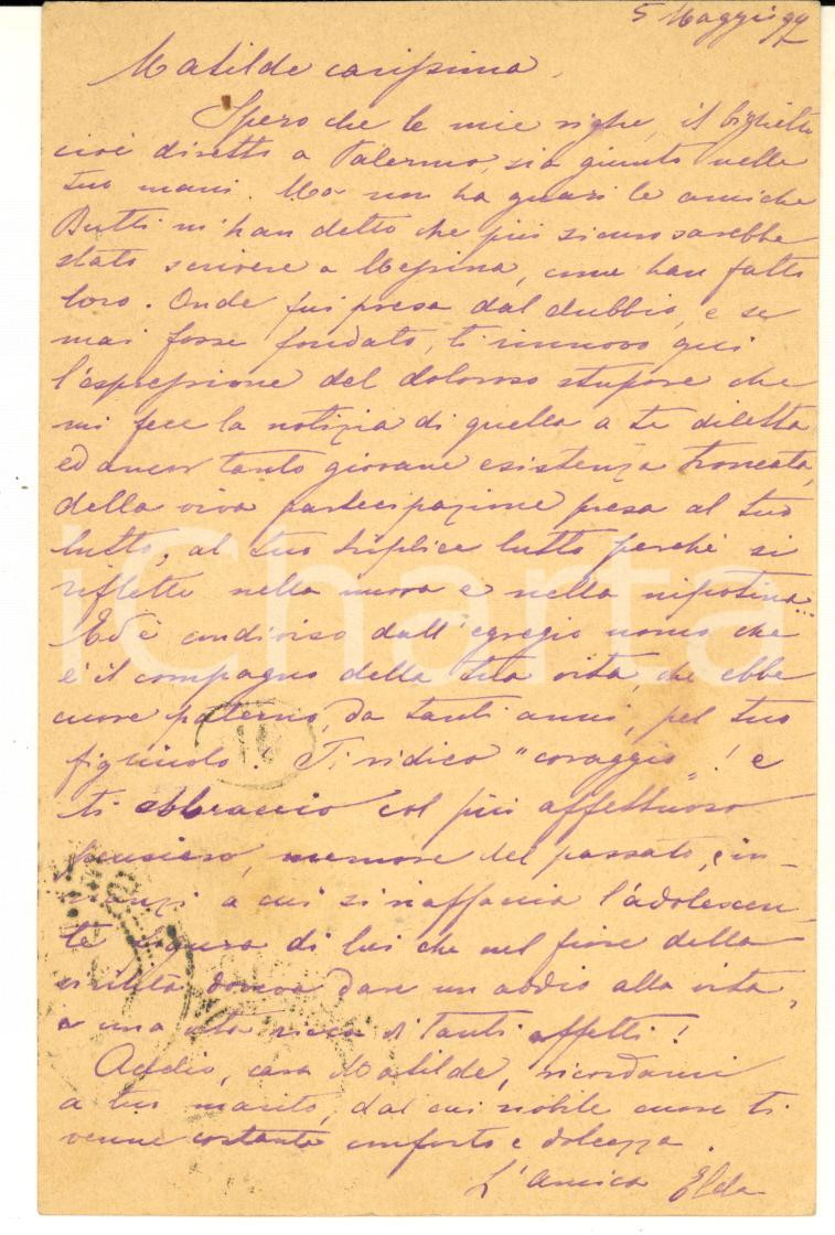 Autografo originale 1897 TRIESTE Elda GIANELLI  Condoglianze a Matilde FERLUGA AUTOGRAFO 1