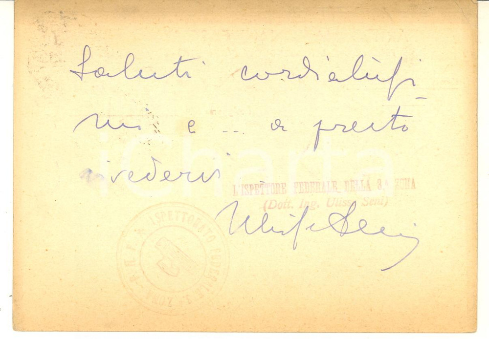 Autografo originale 1939 PNF LIVORNO Biglietto ing. Ulisse SENI Ispettore Federale  AUTOGRAFO 1