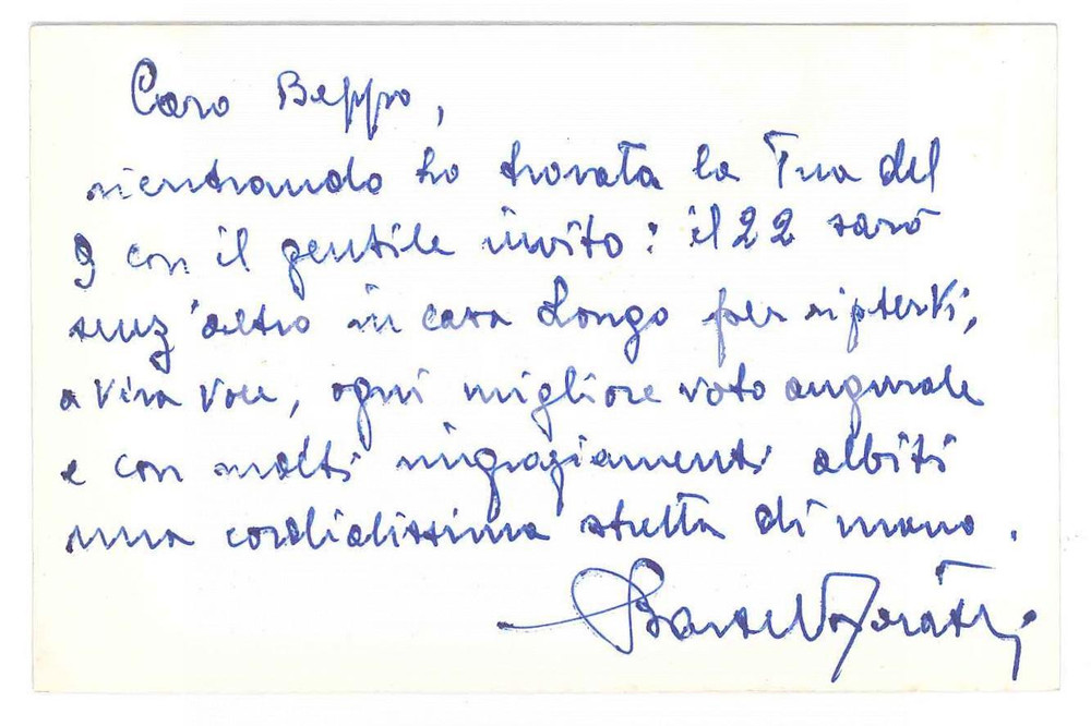 Autografo originale 1985 ca PADOVA Avv. Bartel FORATTI  Biglietto di auguri AUTOGRAFO 1