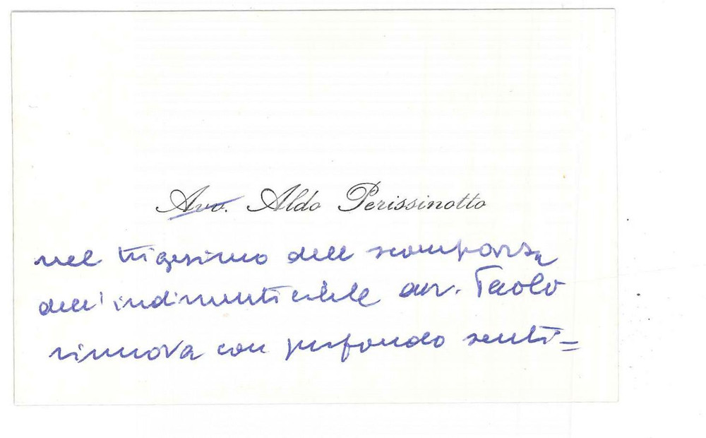 Autografo originale 1971 PADOVA Avv. Aldo PERISSINOTTO  Biglietto da visita AUTOGRAFO 1