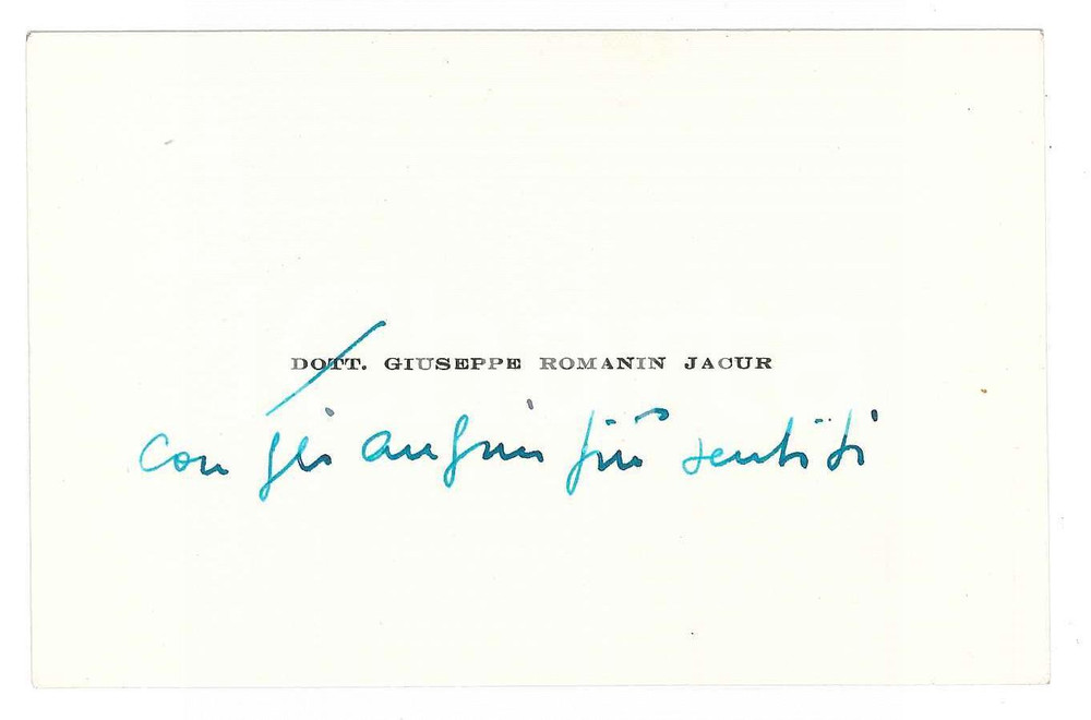 Autografo originale 1960 ca PADOVA Giuseppe ROMANIN JACUR  Biglietto da visita AUTOGRAFO 1