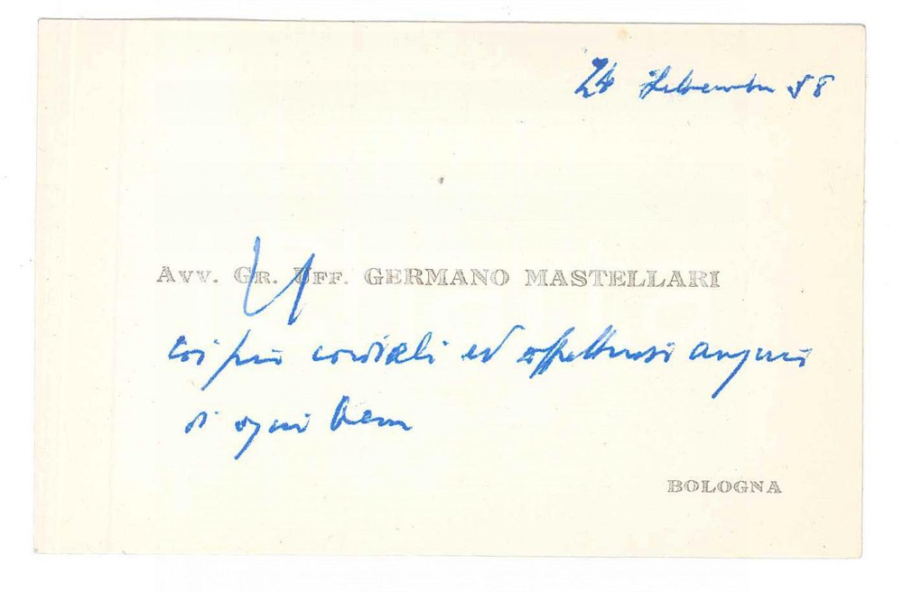 Autografo originale 1958 PADOVA Avv. Germano MASTELLARI  Biglietto da visita AUTOGRAFO 1