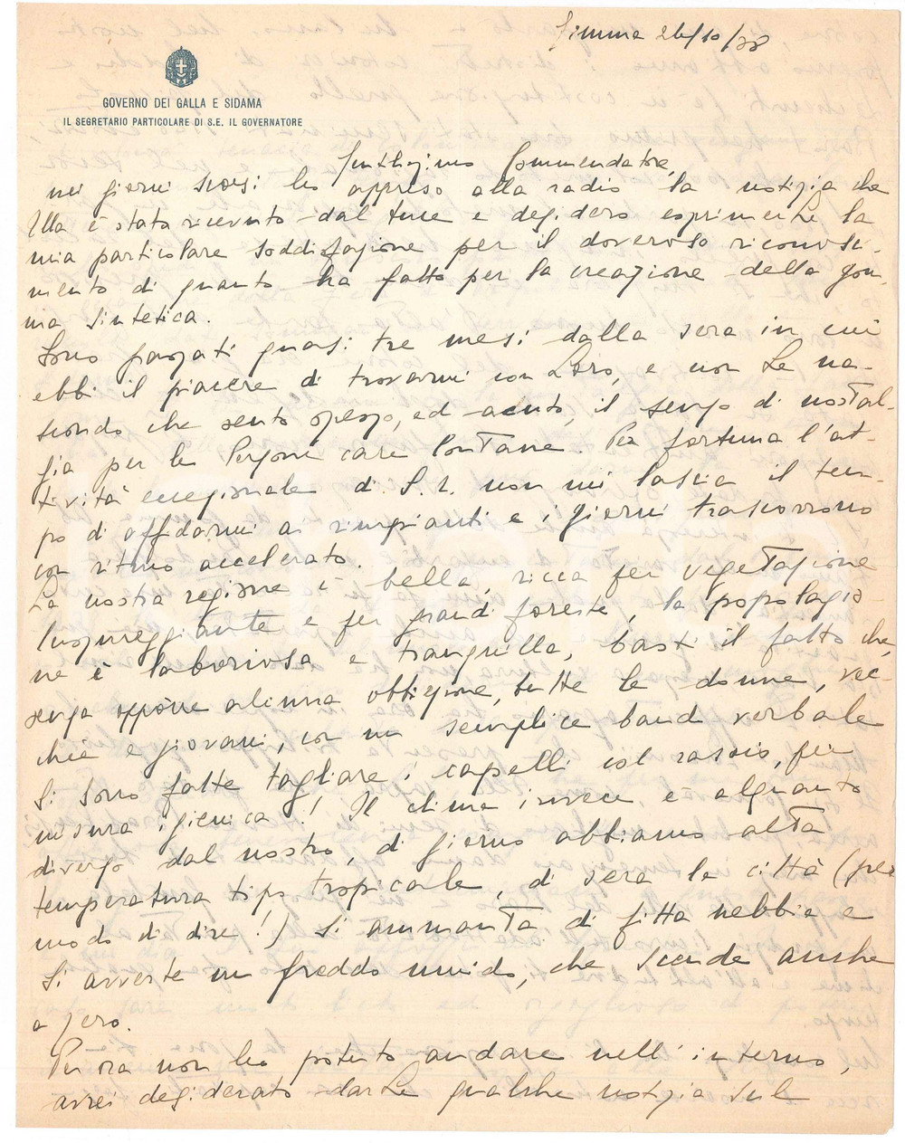 Autografo originale 1938 AOI GIMMA GALLA E SIDAMA Lettera Piero UBERTI piantagioni cotone AUTOGRAFO 1