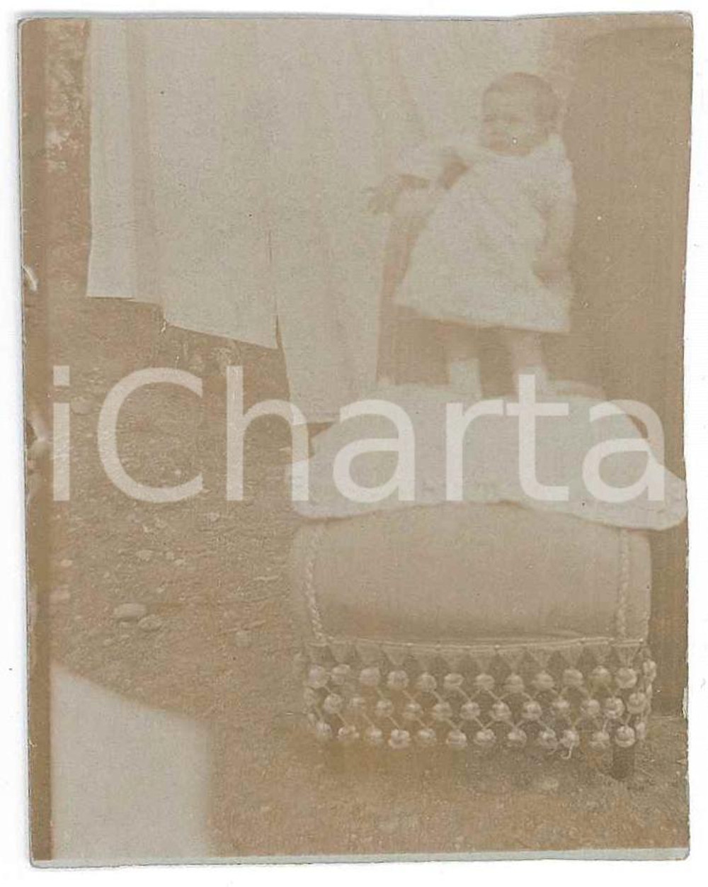 Fotografia d epoca originale 1920 ca ITALIA Bambina di due mesi su poltrona  Fotografia anonima 6x8 cm 1