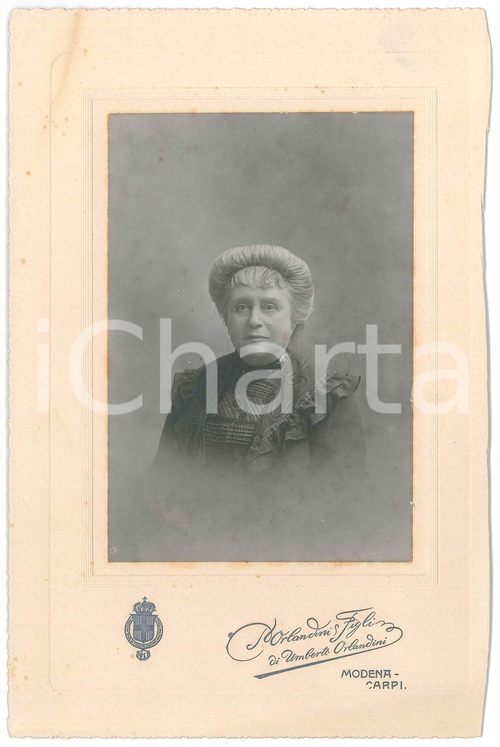 Fotografia d epoca originale 1900 ca MODENA  CARPI Donna anziana  Fotografia Umberto ORLANDINI 15x23 cm 1