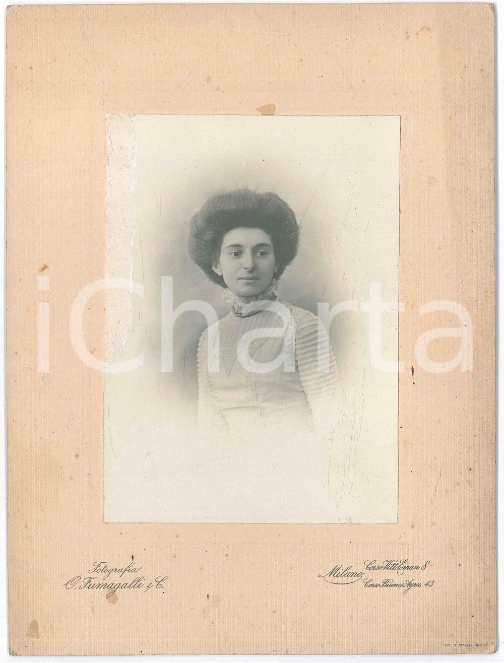 Fotografia d epoca originale 1910 ca MILANO Ritratto femminile  Foto O. FUMAGALLI 17x22 cm 1