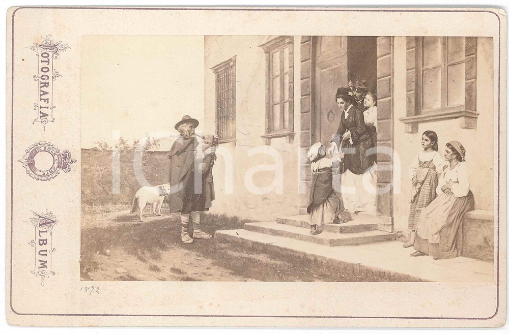 Fotografia d epoca originale 1890 ca ARTE Zampognaro e contadine  Fotografia SOLE ET ARTE 16x10 cm 1