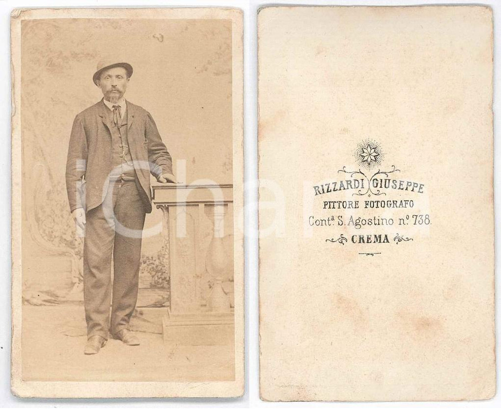 Fotografia d epoca originale 1910 ca CREMA Contrada Sant Agostino  Ritratto maschile Foto Giuseppe RIZZARDI 1
