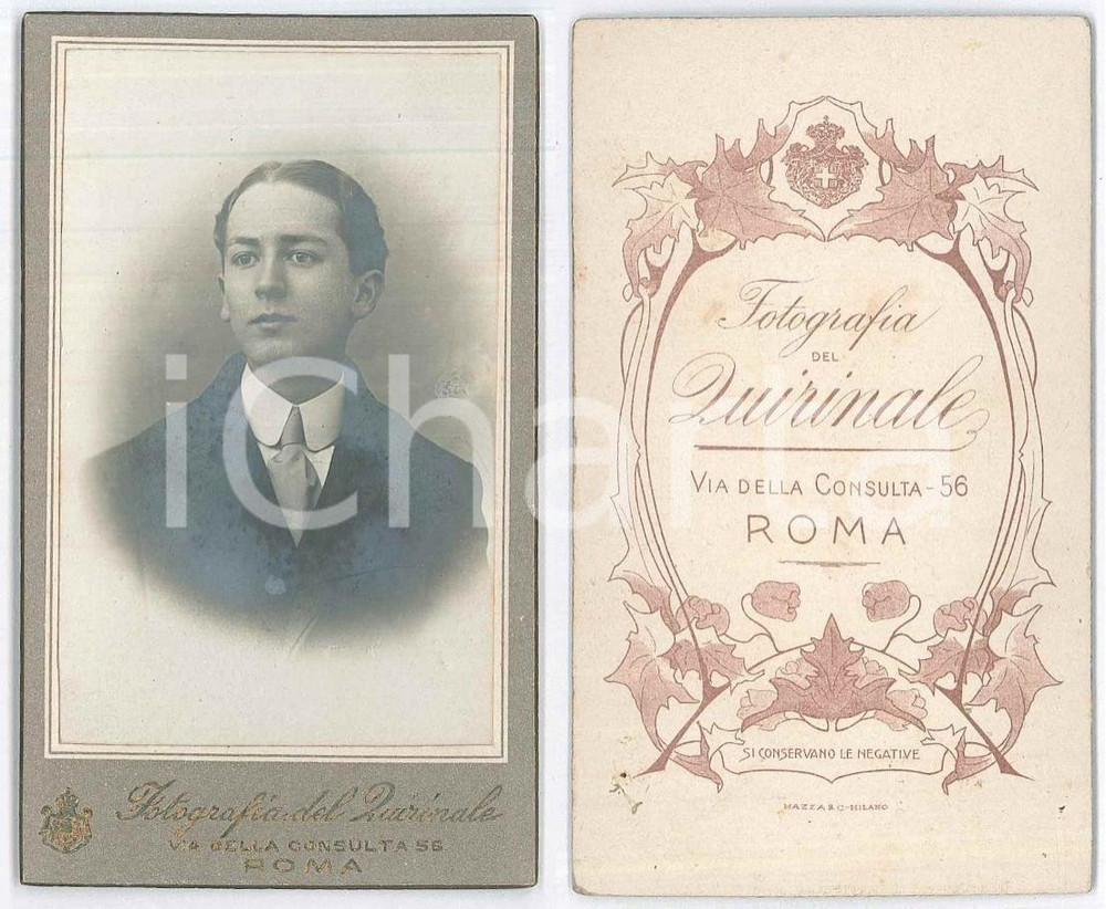 Fotografia d epoca originale 1915 ca ROMA Fotografia del Quirinale  Ritratto di giovane uomo CDV 1