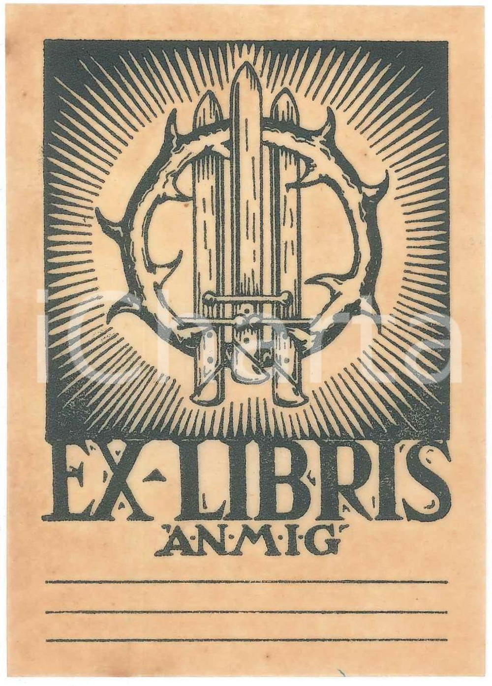 1970 ca ANMIG Associazione Nazionale Mutilati e Invalidi di Guerra- Ex Libris Ex Libris originale d'epoca, su carta pergamenata. GOOD/buono  Formato:  8x11 cm originale e autentica 1